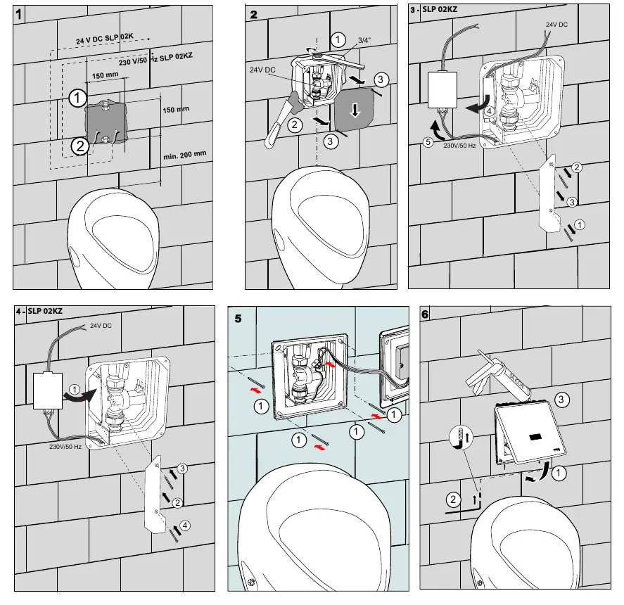 Step-by-step installation and wiring sequence