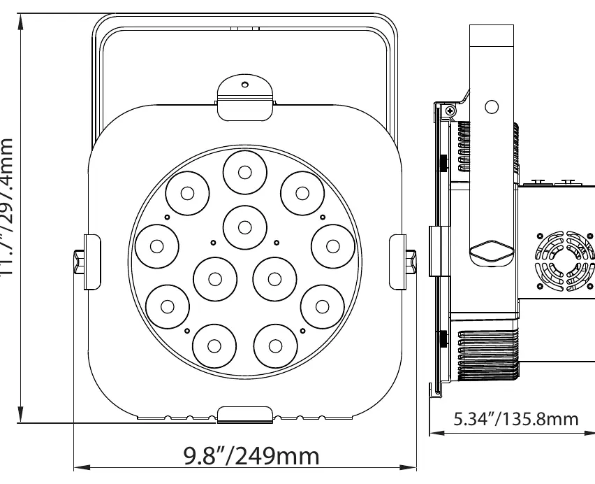 Dimensional drawing of the fixture