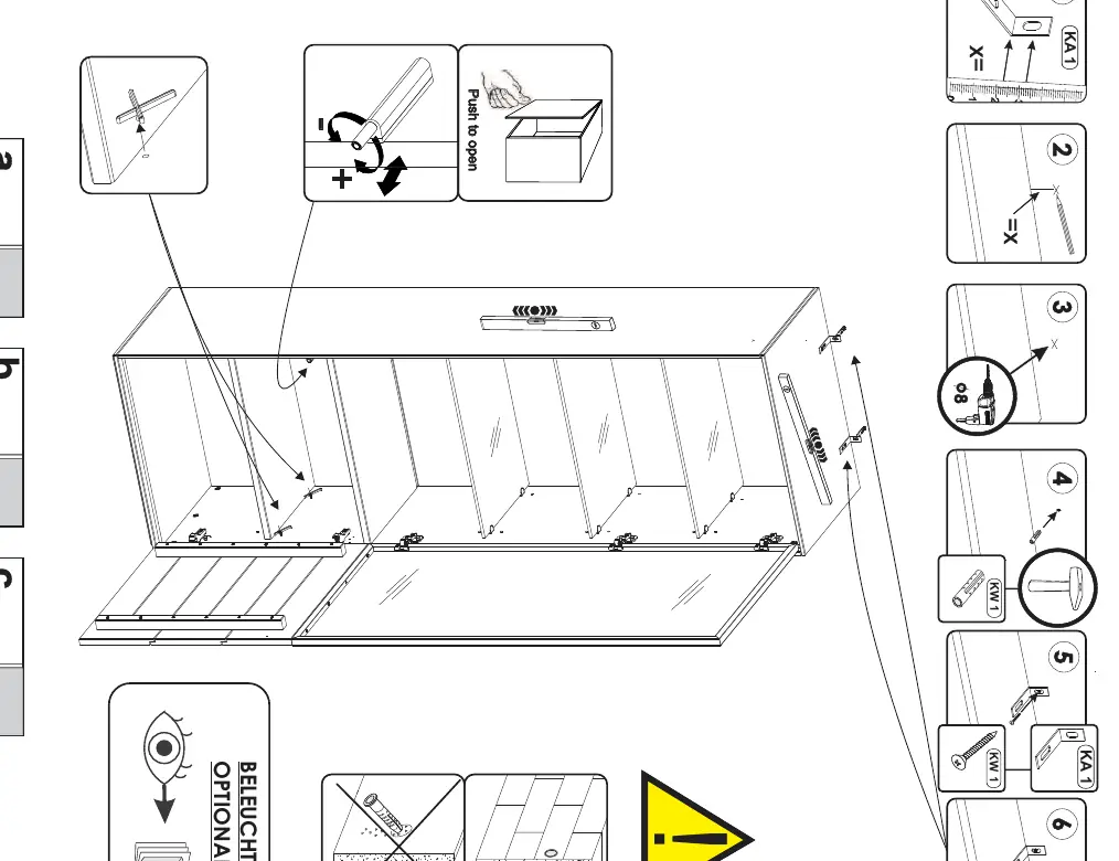 Assembly steps and hinge adjustment