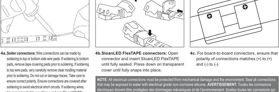 Connection methods: Soldering and connector usage.