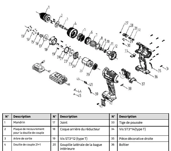 Exploded view of the 20SD2-35RC.2A/2B drill