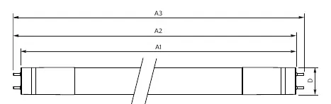 Dimensional drawing of the T8 LED tube