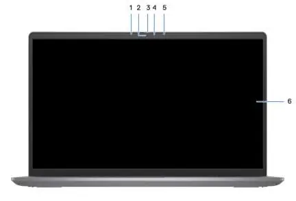 Front view of the laptop showing camera and microphone placement.