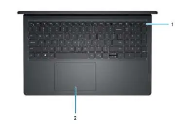 Top view showing keyboard, touchpad, and power button.