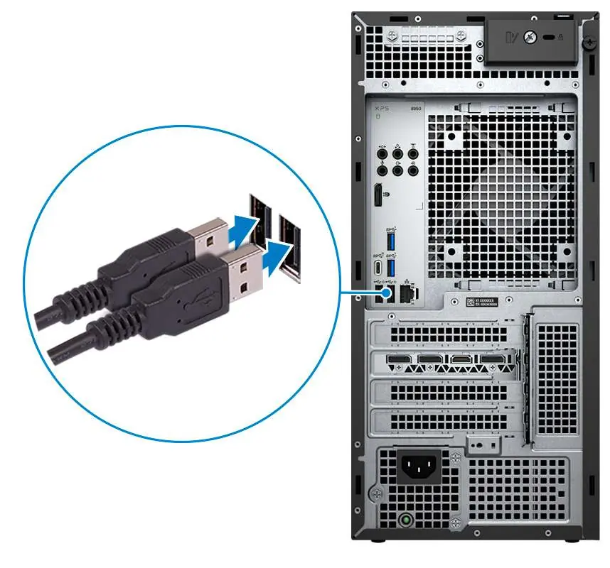 Connecting keyboard and mouse to USB ports