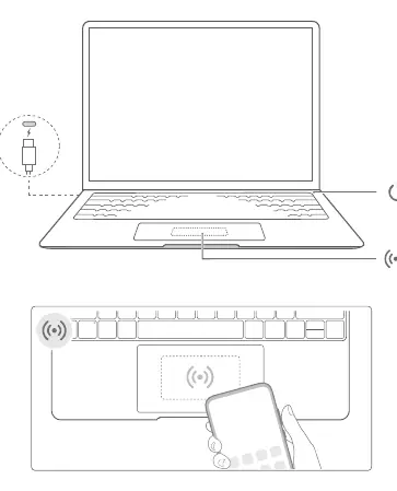 Laptop power connection and wireless area