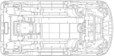 Overview of the vehicle's underside chassis layout.