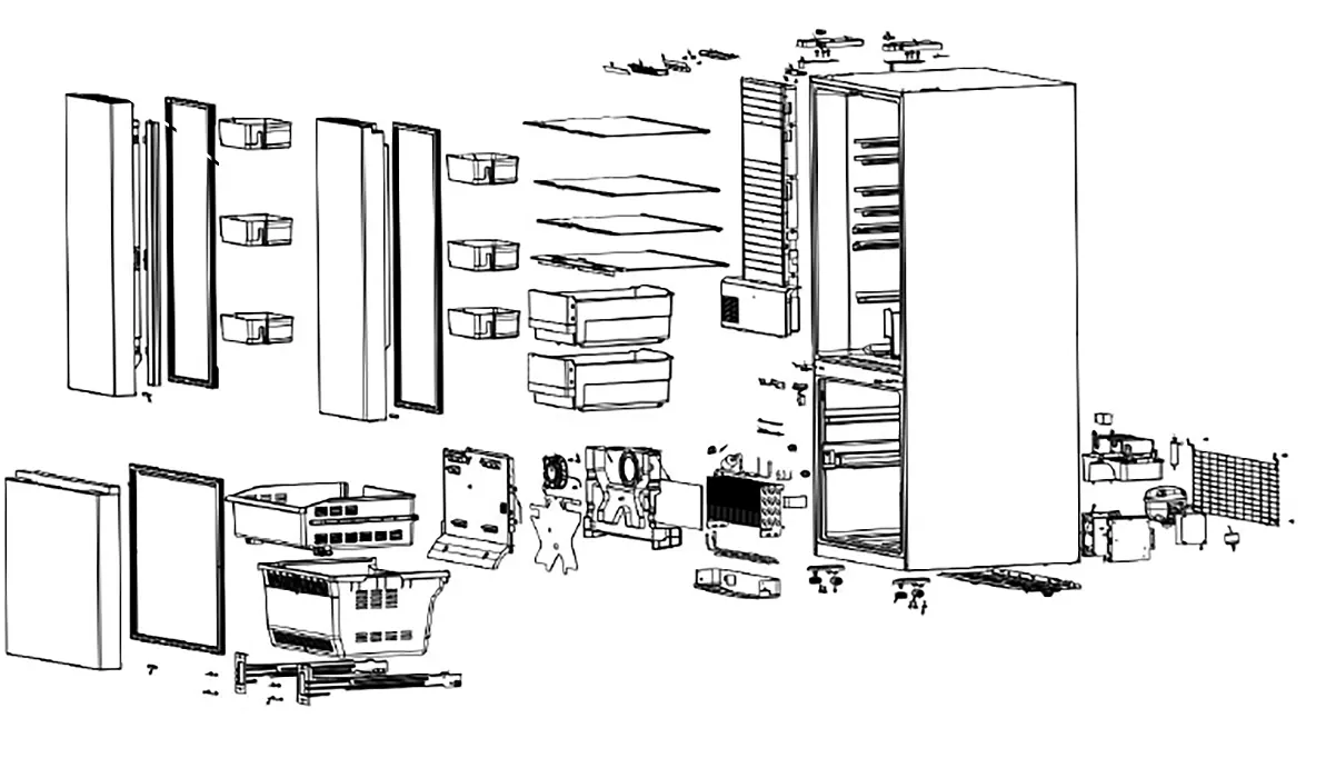 Exploded view of the refrigerator parts