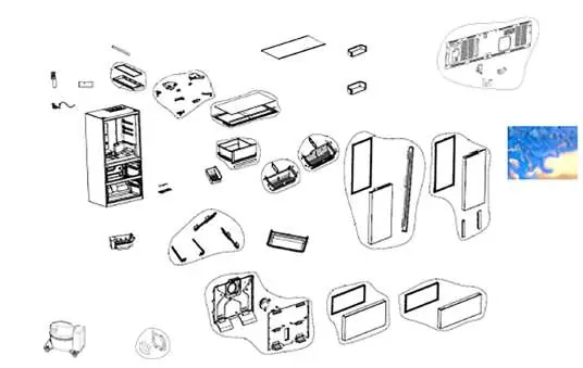 Exploded view of the refrigerator parts