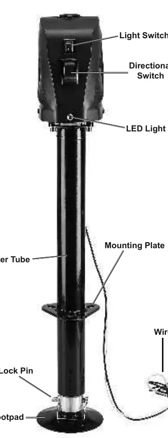 Components of the 12V Electric A-Frame Trailer Jack