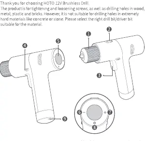 HOTO 12V Brushless Drill parts identification