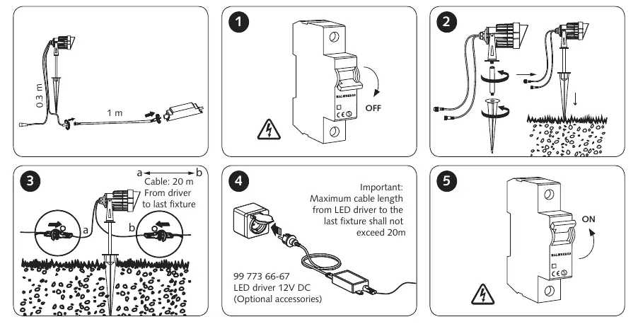 Installation steps and wiring diagram for the Spot V LED