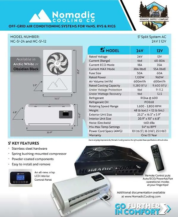 Nomadic Cooling S1 system components and dimensions