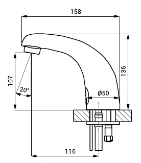 Dimension drawing of the SLU 02T tap