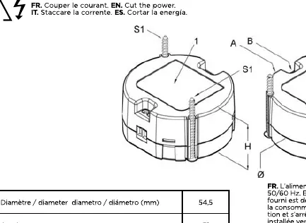 Diagram of the PSWM power supply terminals and mounting points.