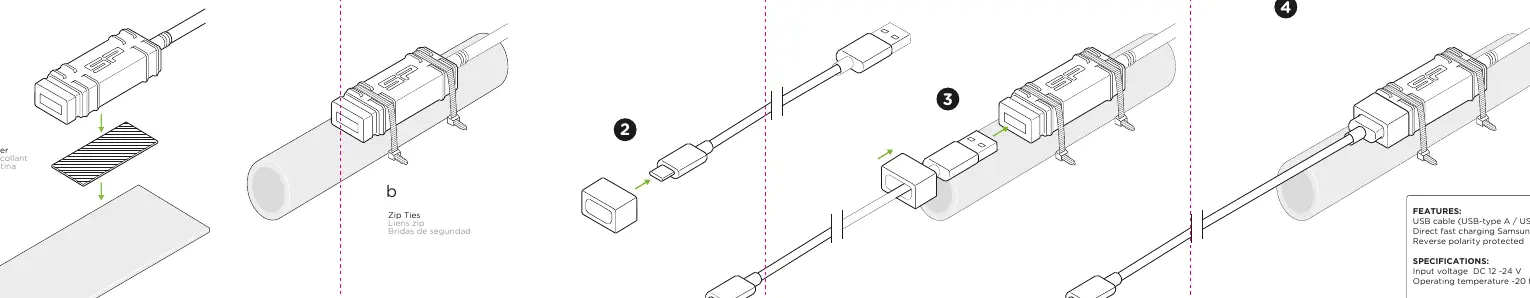 Mounting steps using sticker and zip ties