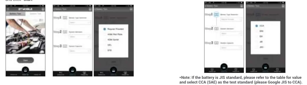 Battery test app interface steps
