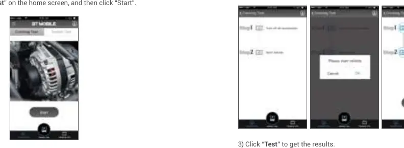 Cranking test app interface steps