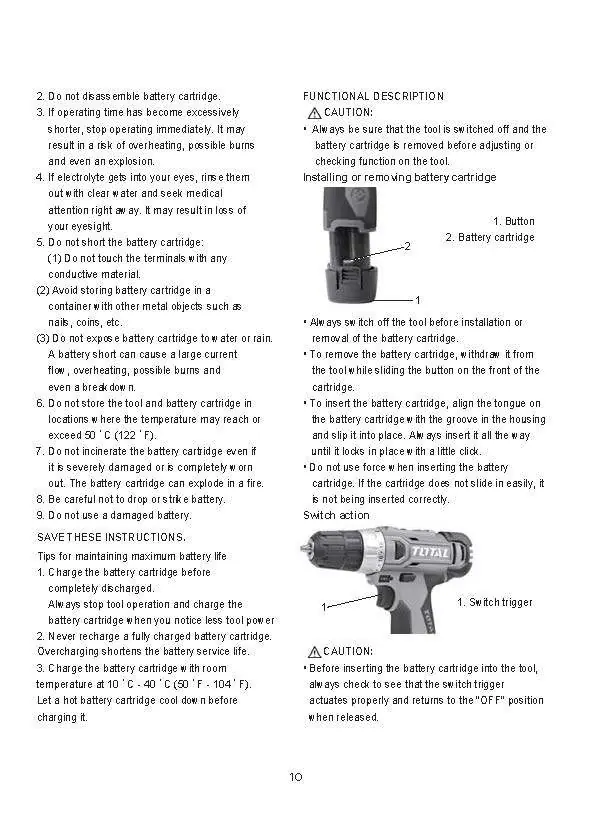 Battery installation and switch trigger operation