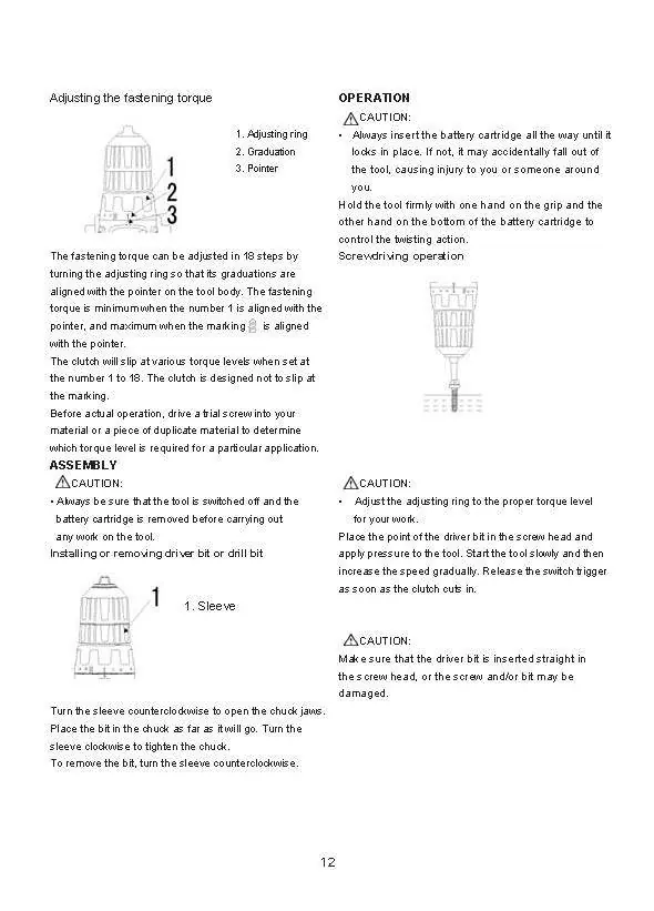Torque adjustment and chuck operation
