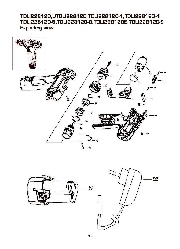 Exploded view of the drill