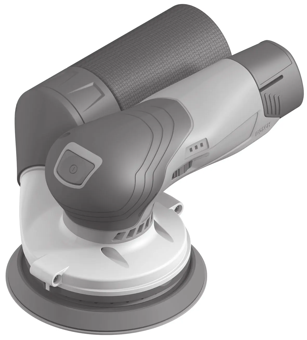 Overview of the random orbital sander with the dust collection container attached.