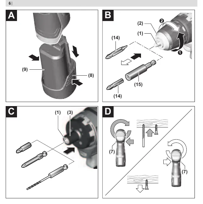Battery and tool installation steps