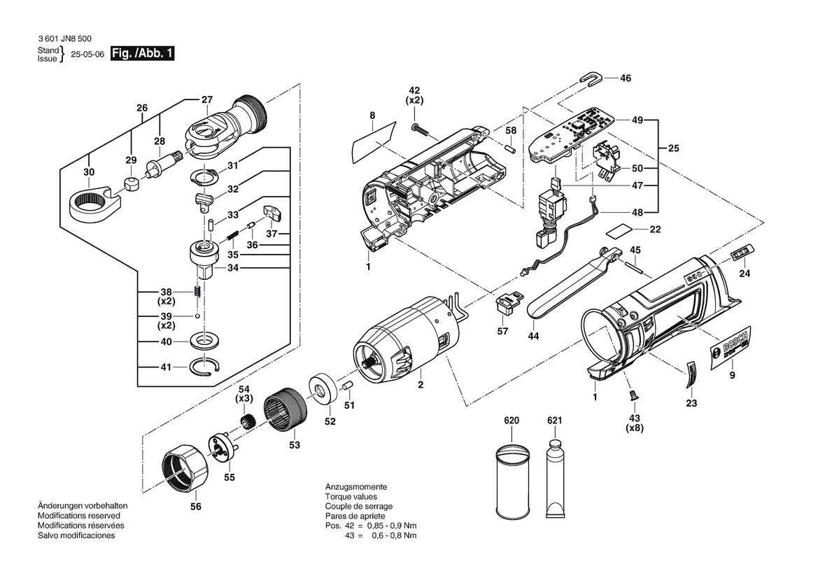 Exploded view diagram of the Bosch GRC 12V-60 1/2 SN