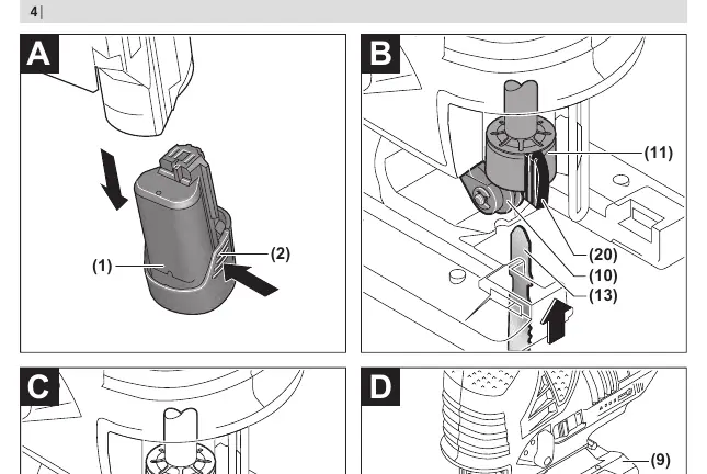 Battery and blade installation