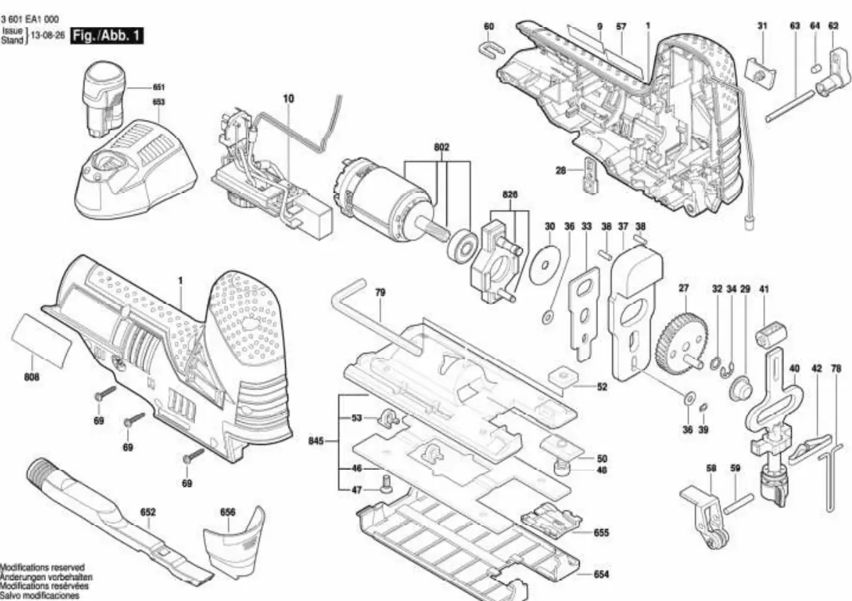 Exploded view diagram of the Bosch GST 12V-70 jigsaw