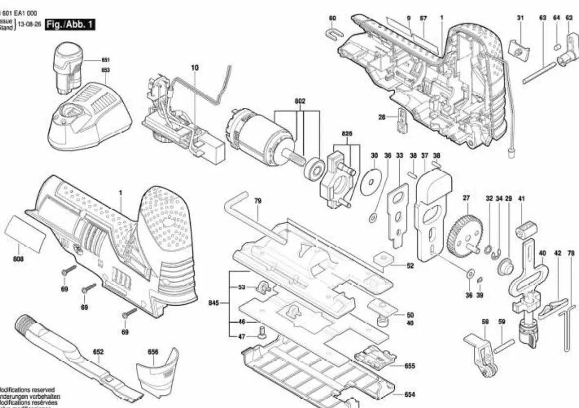 Exploded view diagram of the Bosch GST 12V-70 jigsaw