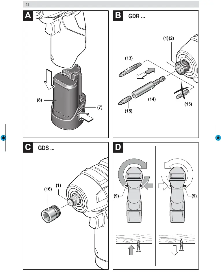 Battery and tool installation, direction switch