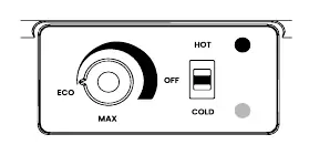 Control panel with HOT/COLD selector and ECO/MAX power switch.