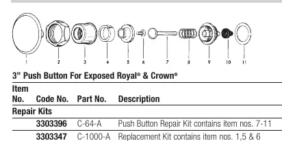 3" Push Button for Exposed Royal and Crown assemblies