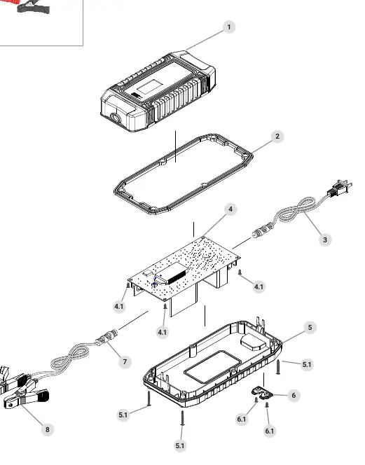 Exploded view of the charger components