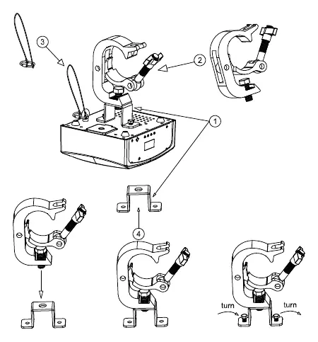 Mounting the fixture with clamp and safety cable