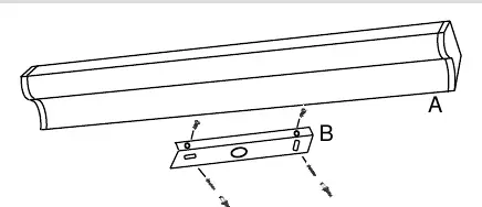 Installation diagram showing the mounting bracket (B) and the vanity light (A).