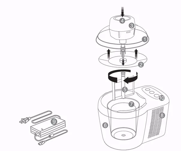 Assembly diagram of the ice cream maker