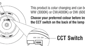 CCT switch location on the back of the lamp body.