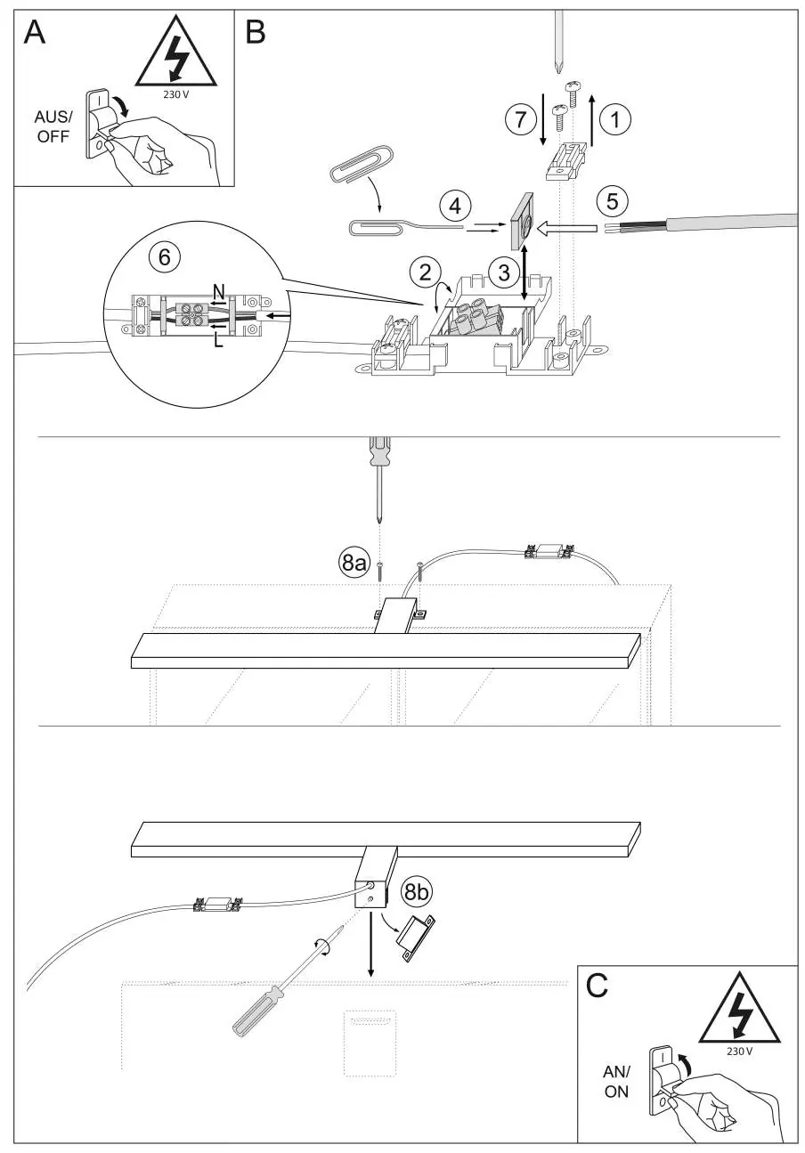 Installation diagram for the SEBSON 12W Mirror Light
