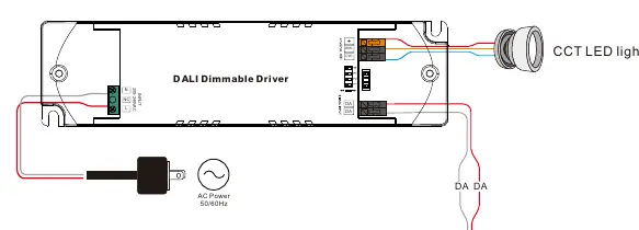 Wiring diagram for DALI bus and LED connection