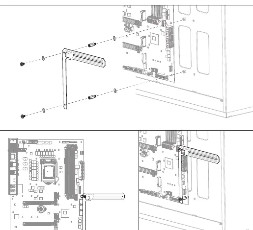 Step 1: Installing the bracket to the motherboard standoffs.