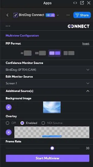Multiview Configuration screen