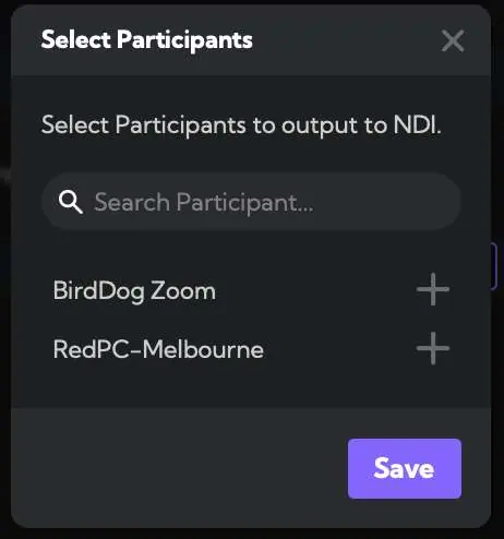 Select Participants dialog