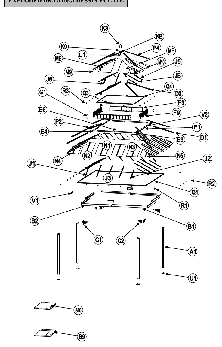 Exploded drawing of the gazebo