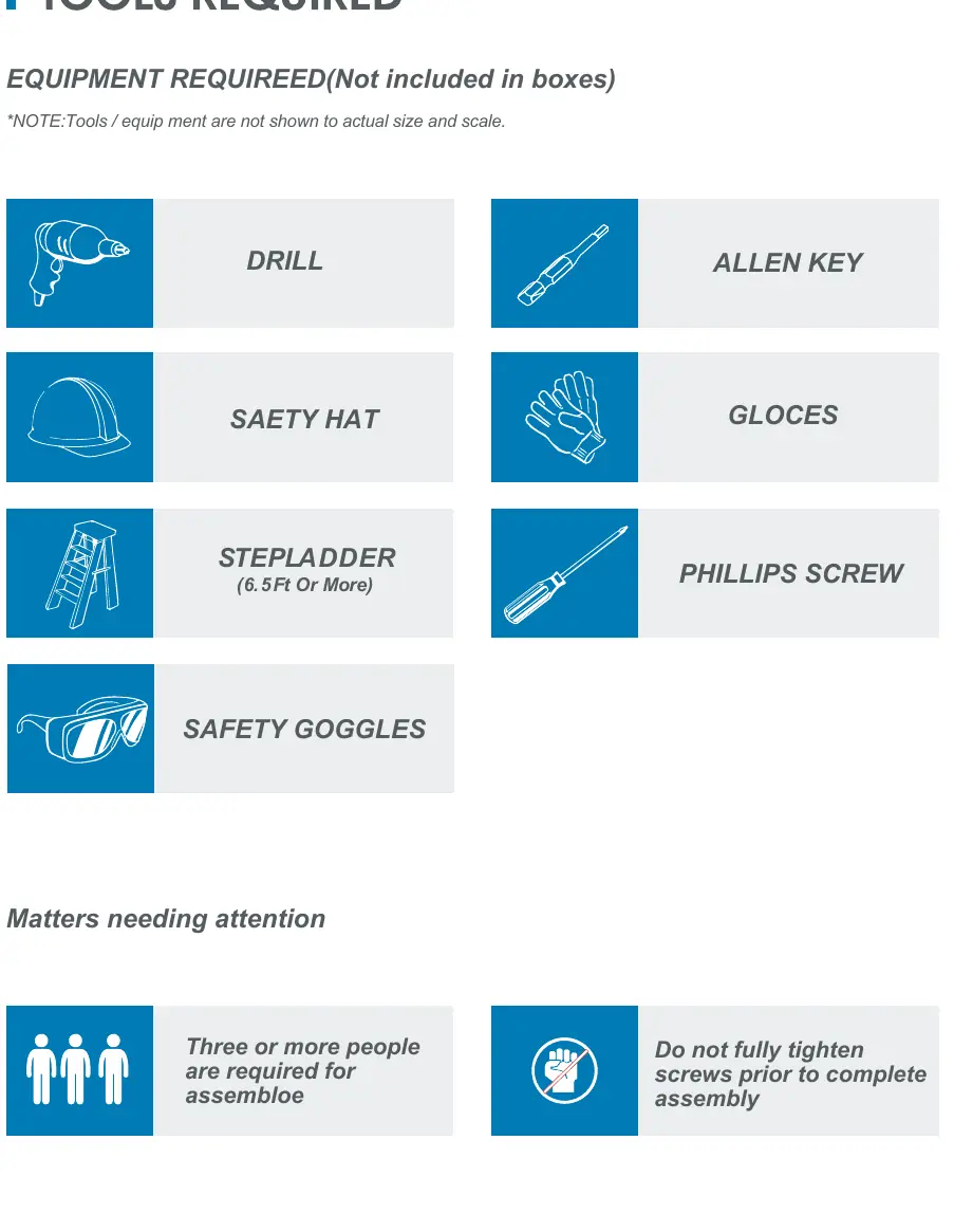 Required tools for assembly