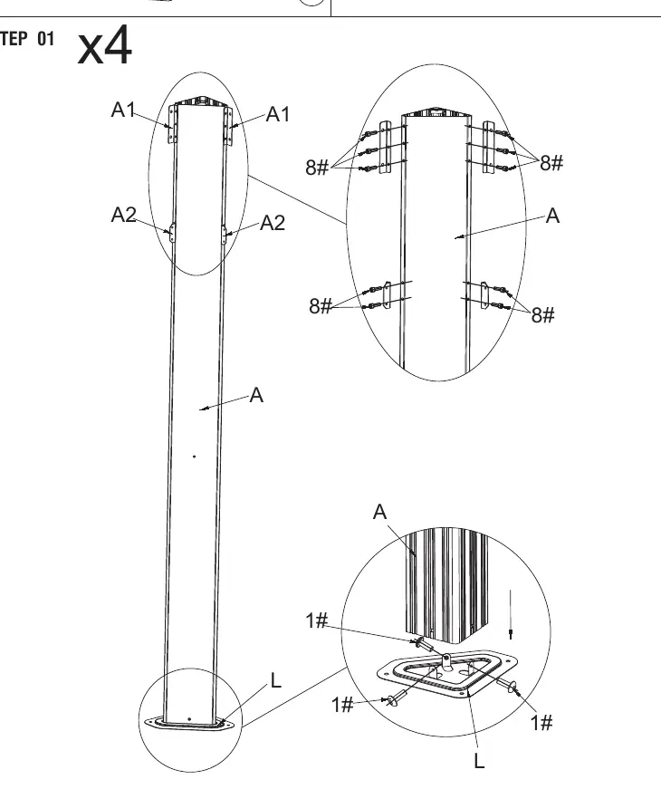 Step 1: Connecting base plates to posts