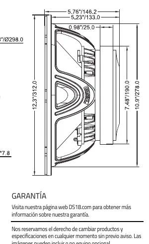 Technical drawing showing mounting dimensions and baffle cutout.