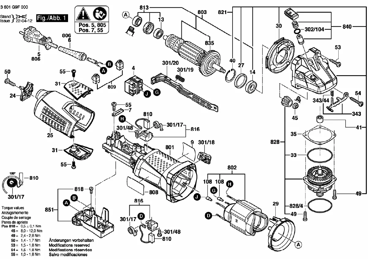 Exploded view diagram of the Bosch GWS 13-125CIE