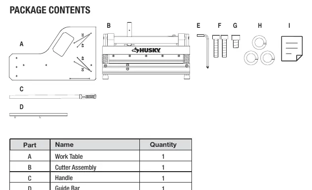 Package contents and parts list